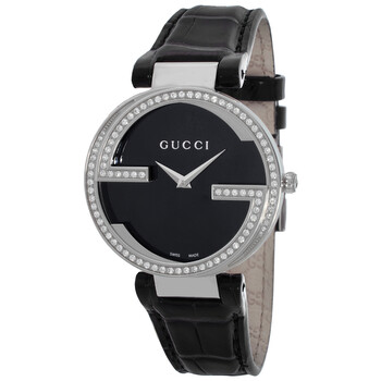 Gucci G-Timeless Black Dial Black Leather Ladies Watch YA126581