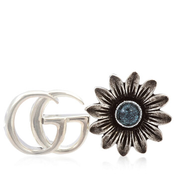 Gucci GG Marmont Silver Turquoise Flower Ring, Size 14
