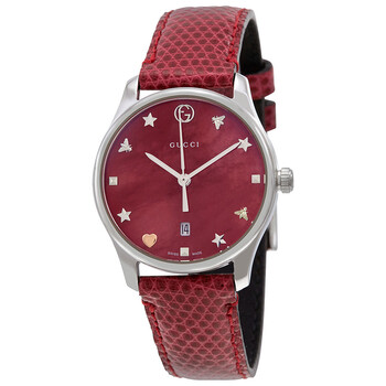 GUCCI 腕時計 レディース Gucci G-Timeless Cherry Red Mother of Pearl Dial Ladies Leather