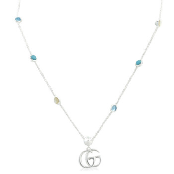 GG Marmont Mother of Pearl & Topaz Double G Pendant Necklace GG Marmont Mother of Pearl & Topaz Double G Pendant Necklace