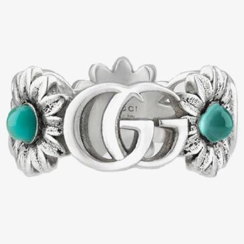 GG Marmont Silver Turquoise  Flower Ring