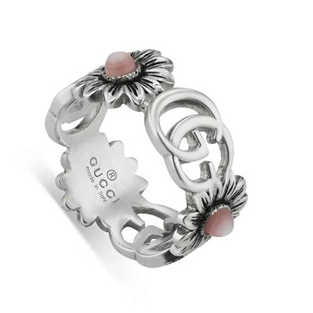 Gucci GG Marmont Silver Turquoise Flower Ring, Size 14