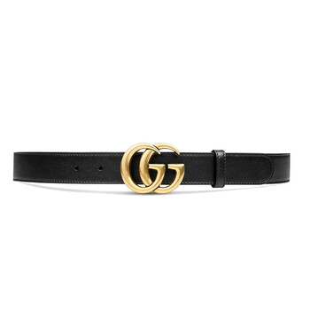 Gucci GG Men's Black Leather Belt With Double G Buckle, Brand Size