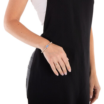 Interlocking G Boule Chain Sterling Silver Blue Enamel Bracelet Yba753437001