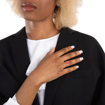 Interlocking G Red Enamel Heart Ring