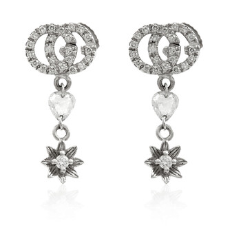 Ladies Flower And Double G Earrings With Diamonds