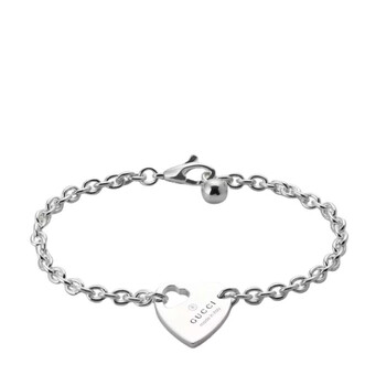 ブレスレット [GUCCI] Silver Engraved Heart Motif Trademark Bracelet Gucci Silver Engraved Heart Motif Trademark Bracelet, Size