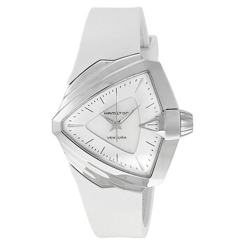 Ventura Silver Dial White Rubber Ladies Watch H24251391