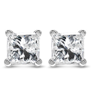 14K White Gold Earrings with 42 Round-Cut Lab-Created Diamonds 1.22