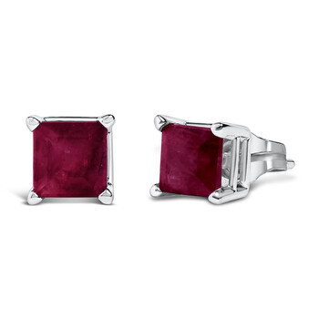 14K White Gold 5x5MM Princess Cut Red Ruby Solitaire Stud Earrings 14K White Gold 5x5MM Princess Cut Red Ruby Solitaire Stud Earrings