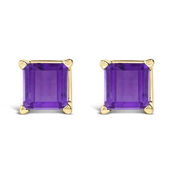 14K Yellow Gold 5x5MM Princess Cut Purple Amethyst Solitaire Stud Earrings 14K Yellow Gold 5x5MM Princess Cut Purple Amethyst Solitaire Stud Earrings