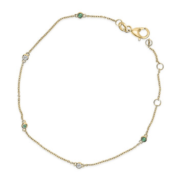 14K Yellow Gold Alternating Green Emerald and Diamond Bezel Station Chain Bracelet - Size 7.5 inch 023132BASH
