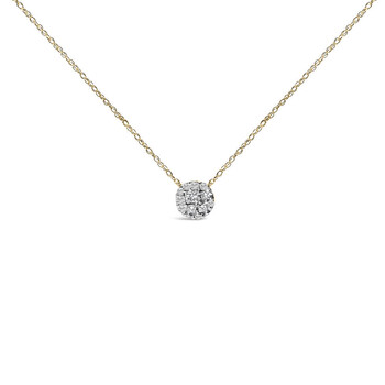 14K Yellow Gold Plated Sterling Silver 3/8 Cttw Diamond Cluster Pendant Necklace 80-8831YDM