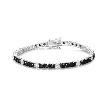 Diamond2Deal Sterling Silver Black & White Diamond Bracelet – 7.5 Inch, Rhodium Plated, Gift Boxed
