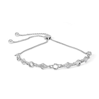 .925 Sterling Silver 1/2 Cttw Diamond Alternating Circle and Kite Link Adjustable Bolo Bracelet 00-2279WDM