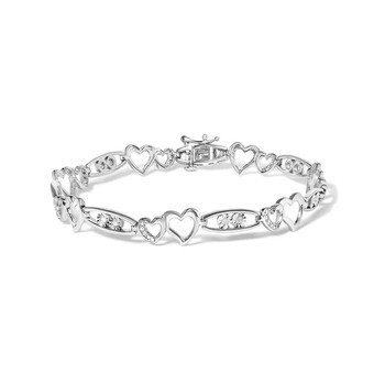 925 Sterling Silver 1/5 Cttw Diamond Double Heart Link Bracelet 60-7757WDM