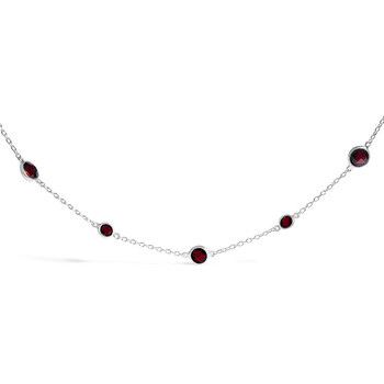 .925 Sterling Silver Checkerboard Cut Red Garnet Bezel Station Necklace - 22 Inches 023141NASH