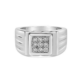 .925 Sterling Silver Diamond Accent Miracle-Set 9 Stone Ridged Band Gentlemen's Fashion Ring 50-1888DM