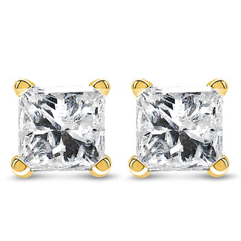 2CTW Princess-Cut CZ Stud Earrings – 14K Yellow Gold, 6mm Solitaire – Made In Italy
