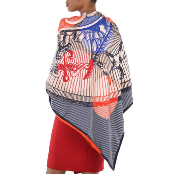 Ladies Blue Suite And Pursuit Embroidered Giant Scarf