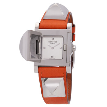 Hermes Medor White Dial Ladies Brown Leather Watch 028321WW00