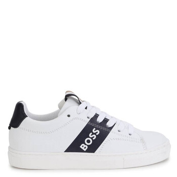 Hugo Boss Boys Embossed Branding Canvas And Leather Sneakers