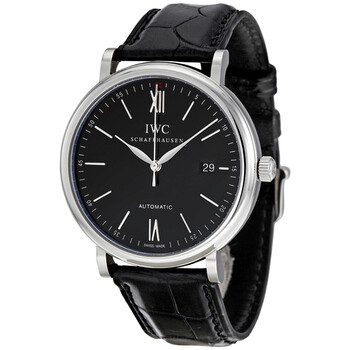 Portofino Automatic Black Dial Black Leather Men's Watch 3565-02 IW356502