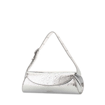 Silver Leather Cannolo Crossbody Bag