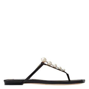 Jimmy Choo Pine Flat Pearl Embellished Leather Sandals, Brand Size