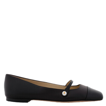 Elisa Black Nappa and Patent Leather Flats J000161380-BLACK/BLACK