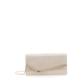 Emmie Metallic Clutch With Chain-Link Shoulder Strap And Embossed Logo Lettering On The Front In Leather Woman EMMIEHRKSOFTGOLDLIGHTGOLD
