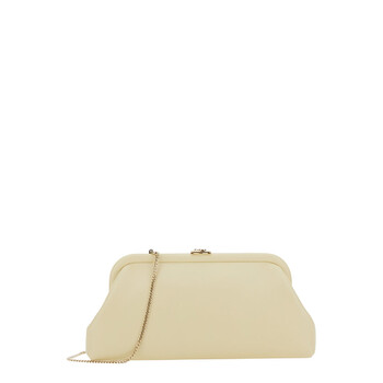 Skylar White Clutch With Chain-Link Shoulder Strap And Kiss-Lock Closure With Logo Plaque In Leather Woman