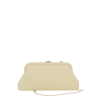 Skylar White Clutch With Chain-Link Shoulder Strap And Kiss-Lock Closure With Logo Plaque In Leather Woman