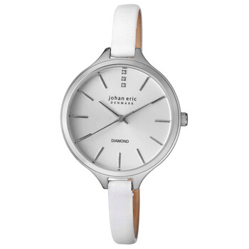 Herlev White Leather Diamond Accents Slim Ladies Watch JE2100-04-001