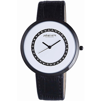 Vejle Black IP Steel Black Leather White Dial Ladies Watch JE5002-13-007