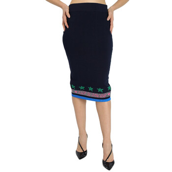 Burberry Monogram Print Scarf Detail Silk Pencil Skirt