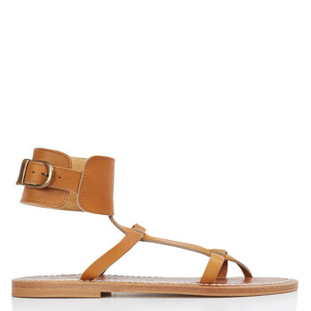 Ladies Brown Caravelle Flat Leather Sandals