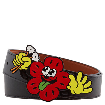 美品　KENZO 'BOKE FLOWER' レザー リバーシブル ナローベルト セール】'Boke Flower' リバーシブル レザー ベルト（ベルト