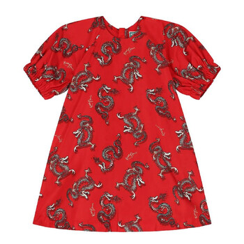 Girls Graphic Print Puff Sleeve Dress
