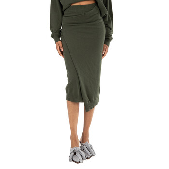 Ladies Dark Khaki Merino Wool Wrap Skirt