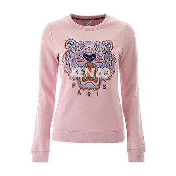 Kenzo Ladies Faded Pink Sweatshirt With Tiger Embroidery