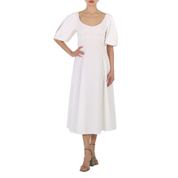 Ladies Off White Broderie Anglais Embroidered Midi Dress