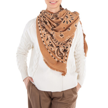 Kujten Brown Hachiko Printed Cashmere Scarf AK 2221-CARAMELO