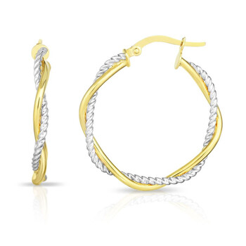 14 Two-Tone Gold Twisted Rope Hoop Earrings