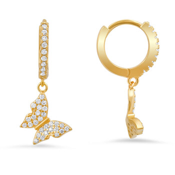 14k Gold Over Gold Over Silver Dangling Butterfly CZ Huggy Hoop Earrings 04-328Y-DSE