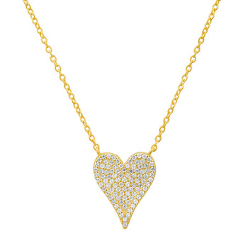 14k Gold Over Gold Over Silver Elongated CZ Heart Necklace 04-333Y-DSN