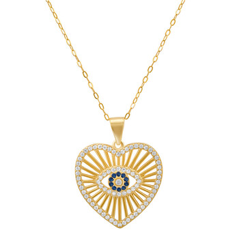 14k Gold Over Gold Over Silver Evil Eye Heart Pendant 04-332Y-DSP