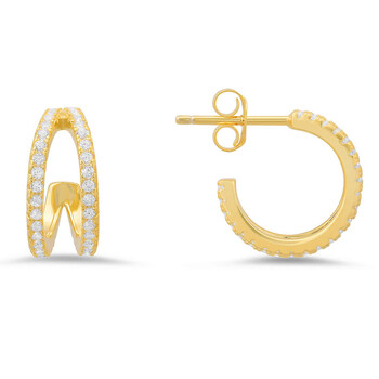 14k Gold Over Silver 15mm Double Curve CZ Hoop Earrings