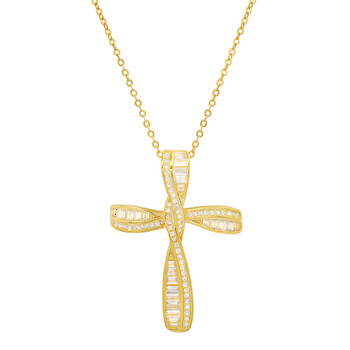 14k Gold Over Silver Baguette Cubic Zirconia CZ Cross Pendant 04-028Y-DSN 14k Gold Over Silver Baguette Cubic Zirconia CZ Cross Pendant 04-028Y-DSN