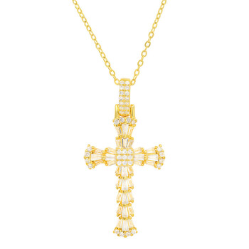 14k Gold Over Silver Baguette-cut Cubic Zirconia CZ Cross Pendant 04-068Y-DSN 14k Gold Over Silver Baguette-cut Cubic Zirconia CZ Cross Pendant 04-068Y-DSN